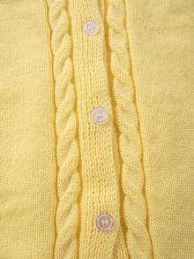 Women's Stylish Commuter Solid Color Cable Knit Button Front Cardigan, Spring/Autumn/Winter - Yellow - View 5