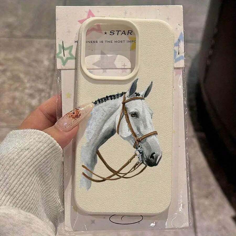 Funda de TPU con patrón de caballo blanco para 16 Pro, compatible con 16 Pro/14/16/15/13P/12/11, cubierta protectora duradera y anti-caída, simple y de alta estética - Colores mixtos - Ver 1