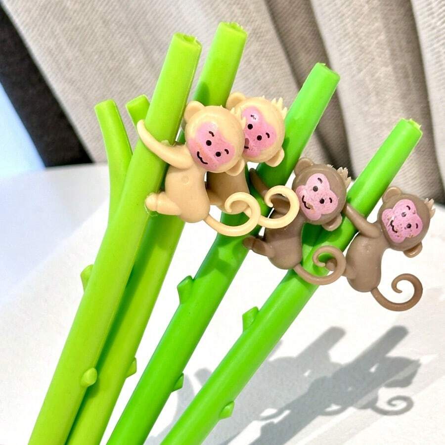 10/20 piezas Bolígrafos de gel suaves con diseño de mono trepando a un árbol, tinta negra de 0.5mm, para estudiantes, suministros de papelería (color y patrón aleatorios)