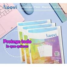 Koovi| piezas de protector de hojas transparentes, protectores tamaño carta con 11 perforaciones ideales para carpeta, protege todos tus documentos de salpicaduras - 1 - Ver 5
