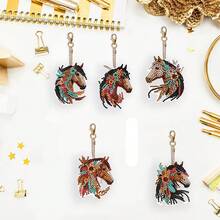 5pcs/Set Akhal-Teke Horse Diamond Art Keychain, 5D DIY Craft Kit For Beginners, Acrylic Rhinestone Pendant For Bags & Accessories, Perfect Gift Idea, Round Diamond Painting Kit