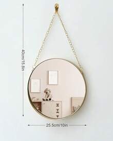 Redondo de Pared sin Agujero Vintage Dorado Redondo de Pared, Espejo de Cadena Colgante Multiusos para baño, Dormitorio, salón, etc, Decorativo clásico (Grande) - 40L x 25,5A cm - Ver 2
