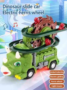 兒童恐龍軌道攀爬玩具車－電動摩天輪恐龍滑梯，附聲光效果，360度感應防撞室內互動玩具，適合3-12歲男孩女孩生日禮物（不含3顆AA電池） - 彩色 - 查看 14