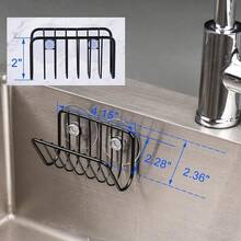 Soporte para esponja de fregadero de cocina con ventosa, soporte de esponja de acero para fregadero, estante de almacenamiento para fregadero de cocina, soporte para estropajo (plateado) - Negro - Ver 2