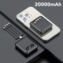 Power Bank 20000mAh Portable Battery, All-In-One Power Bank With Fast Charging, Digital LED Display, 4 Built-In Cables And Flashlight - Black - View 1