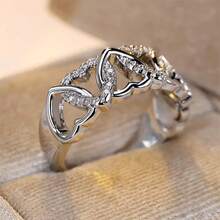 VKHK 1pc Elegant Copper Plated S925 Silver Shiny Cubic Zirconia Heart Shaped Open Ring, Suitable For Women Wedding Wear And Gift