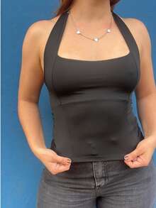 Women's Halter Cropped Top, Halter Neckline, Bare Back, Summer - 黑色 - 查看 1