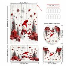1/3/4pcs Snowflake Snowman Christmas Shower Curtain Bathroom Set ,Waterproof And Wear-Resistant Accessories,With 12 Hooks - Includes Toilet Seat Cover, Bath Mats, And Rugs - Non-Slip Polyester Fabric - Washable - Perfect For Holiday Decor,Home/Bedroom/House/Western Decor, - Multicolor - View 20
