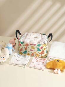 1 pieza Caja de almacenamiento abierta con patrón de dinosaurio de dibujos animados, cesta de almacenamiento multifuncional con asa, regalo para días festivos, regalo para el Día de la Madre/Padre, almacenamiento de suministros para bebés, almacenamiento de pañales, organizador diario para sala de estar, baño, cocina, almacenamiento de ropa plegable, lindo y ligero, adecuado para el hogar, niños, guardería