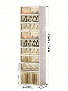 1PC 9 Layers Foldable Shoe Rack, Suitable For The Entrance Of Wardrobe, Stackable Transparent Shoe Box Storage Box With Cover Plastic Shoe Cabinet, Easy To Assemble Large-Capacity Under-Bed Storage Shoe Rack. - White - View 5
