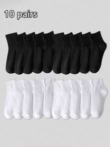 1 Pair/5 Pairs/10 Pairs/20 Pairs Unisex Solid Black And White Ankle Socks With Vertical Stripe Trim, Suitable For All Seasons, Moisture-Wicking And Breathable - Multicolor - View 5