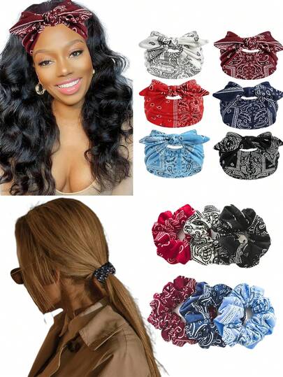 Women Bandana 2pcs/Pack New Cute Rabbit Ear Knot Headbands, Paisley Pattern Elastic Solid Bowknot Hair Accessories For Women Yoga Sports Outdoor Hair Bands