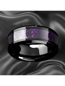 1pc 8mm Romantic Black And Purple Stainless Steel Rings For Men, Fashion Jewelry Jewelry Birthday/Anniversary/Holiday Gifts For Him Everyday Jewelry, Elegant Accessory - 黑色 - 查看 6