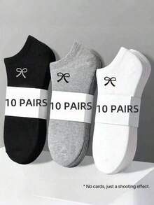 12 双男女通用黑色、白色、灰色百搭踝袜，纯色简约，适合日常穿着 - 彩色 - 查看 7