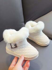 1双儿童软底防滑保暖内衬简约时尚圆头踝靴，休闲百搭冬季雪地靴 - 米色 - 查看 4