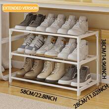 2 层节省空间的鞋架 - 耐用的金属和塑料多功能储物架，用于存放鞋子、靴子、珠宝、手表 - 坚固紧凑的设计，适用于入口、壁橱、小空间、鞋子收纳整理器 1 件多层鞋架、床下鞋架、鞋子收纳架、易于存放和整理家用鞋子、多功能储物架、节省空间的鞋架、大容量车库鞋架，适用于卧室、走廊，可容纳 2 双大鞋或 3 双小鞋