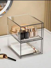 1pc/2pcs Transparent Stackable Drawer Organizer Box, Dust-Proof Storage Box For Cosmetics, Sundries, Snacks, Desktop Organization - Clear - View 8