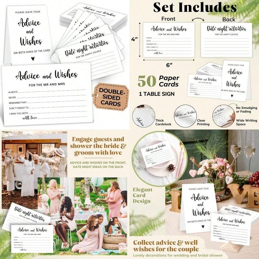 MX Advice And Wishes For The Mr And Mrs Wedding Advice Cards For Bridal Shower Decorations Date Night Games For The Groom And Bride Cards Wedding Shower Decor For Guests - 白色建議卡 - 查看 1