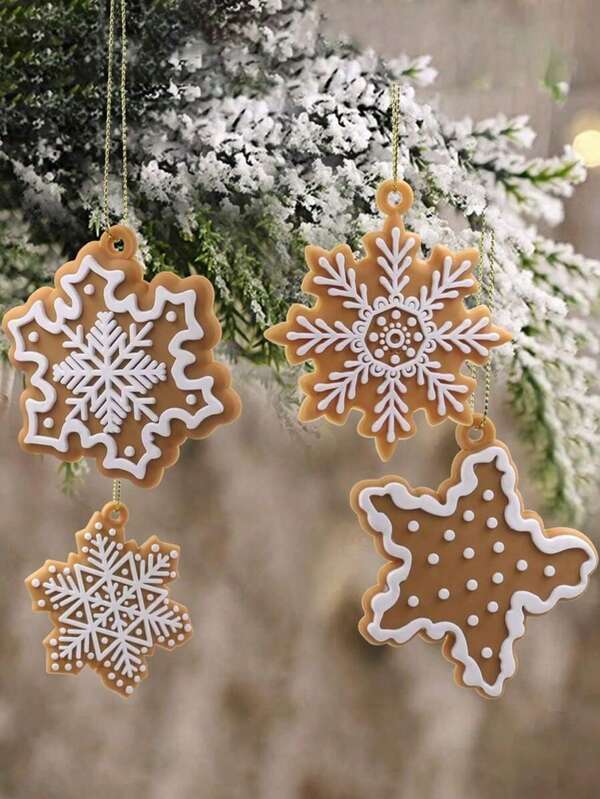 12/24 Pcs Christmas Gingerbread Snowflake Ornaments For Tree Rustic Brown Silicone Christmas Ginger Bread Hanging Ornaments Pendants For Xmas Tree Winter Crafts Holiday Home Party Decor Indoor,Christmas Tree,Santa Claus,Christmas Decorations,Gingerbread House,Christmas Gifts Christmas Tree Hangings,Christmas Gifts