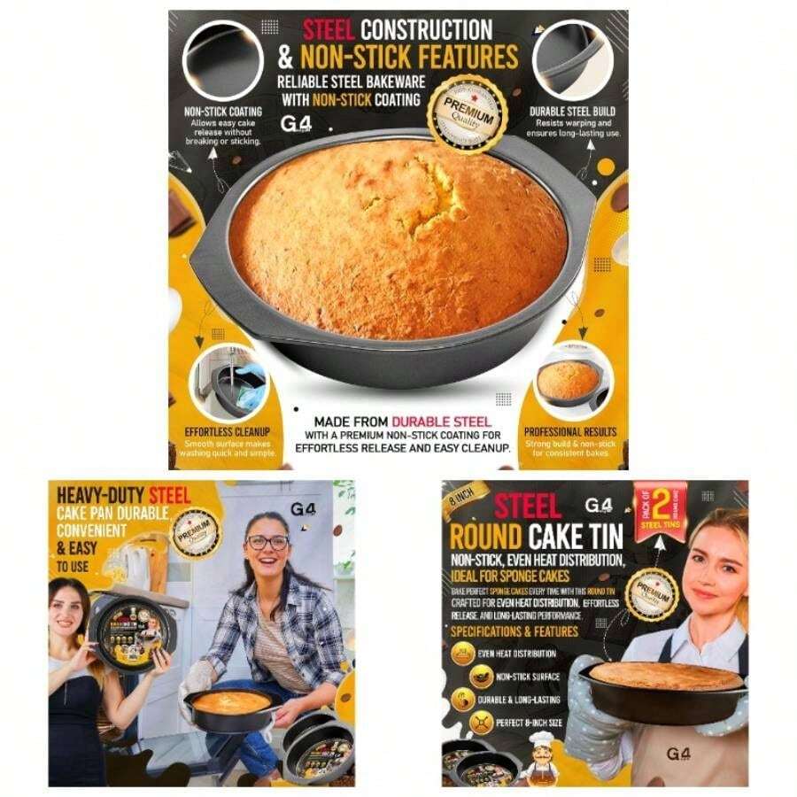 2Pack X 8 Inch Steel Cake Tin Round Mould Non - Stick Baking Pan Bakeware Sponge - Initial - View 1