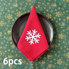 1pc/6pcs Christmas & New Year Party Decor Napkins, Snowflake, Reindeer, Christmas Tree Printed & Solid Color Fabric Placemats, Coasters, Tea Towels