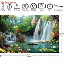 Pieza de bandera plana 2D de tapiz de paisaje de cascada de poliéster - Escena natural artística de fondo, adecuada para decoración del hogar y fiestas, sin necesidad de energía, decoración universal para días festivos, se puede usar como utilería en habitaciones, jardines, estudios de fotografía