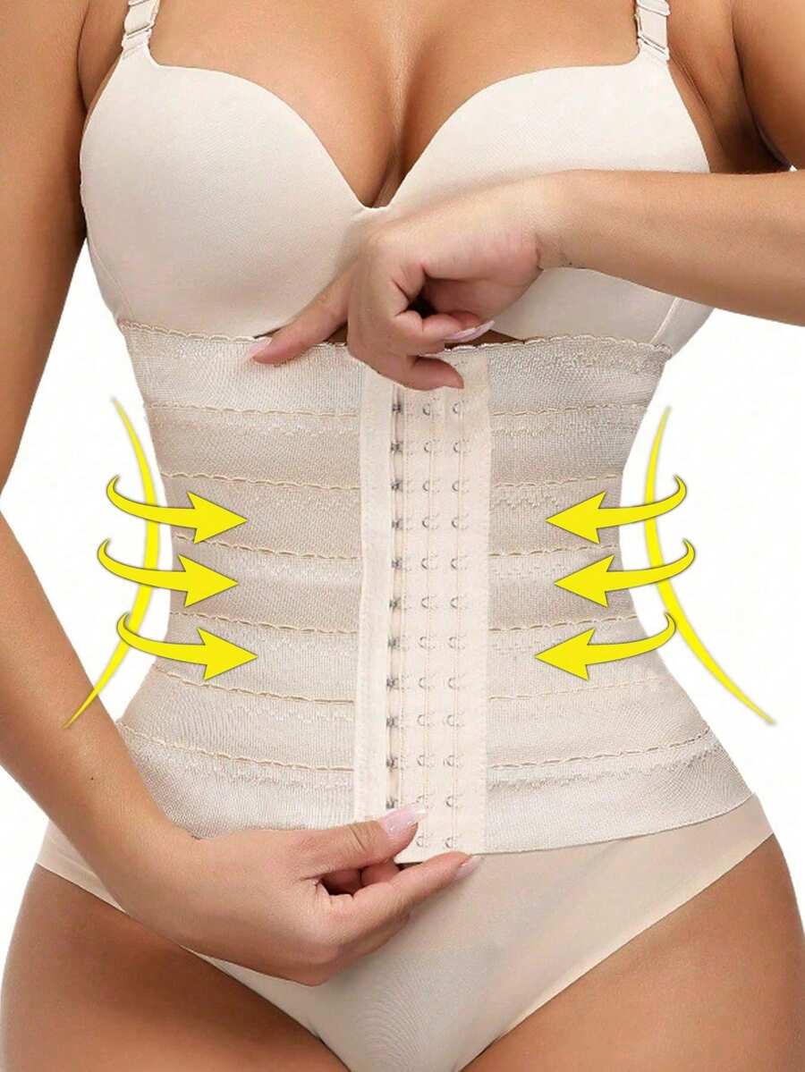 1 件塑身腰带女式腰部训练器黑色透气短款束腰带超紧身塑身衣压缩收腹瘦身收腹带 - 米色 - 查看 1