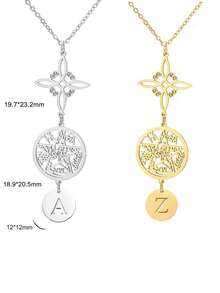 1pc Fashionable Stainless Steel Mysterious Witch Knot, Hollow Star, A-Z Letter & Zodiac Pendant Necklace, Elegant Lucky Gift For Family And Friends