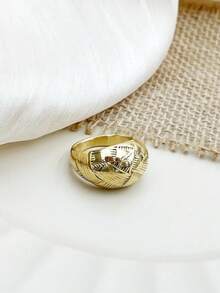 Mazuer 1 szt. pozłacany 18-karatowym złotem pierścionek w stylu vintage retro z wysokiej jakości wzorem siatki dla kobiet ze stali nierdzewnej, prezent na imprezę, randkę, podróż - Złoto - Zobacz 4