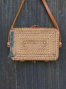 1 pieza Llavero de ganchillo de unicolor hecho a mano, manualidades DIY, llavero con borla trenzada, accesorio de estilo bohemio para bolso, ideas de regalo para el Día del Maestro, Navidad, accesorios para bolsos y coches, para amigos y hermanas - Multicolor - Ver 4