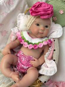 Bettie Doll head 1-4 1 件 13 英寸 Bettie 实体硅胶重生女孩，嘴巴张开，手工彩绘皮肤，栩栩如生，真实新生女孩娃娃，配有 2 套衣服