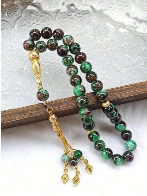 1pc 33pcs 10mm Large Beaded Gold Tassel Glass Prayer Bead Bracelet, Bead Ornaments, Christmas, New Year, Valentine's Day Holiday Gift