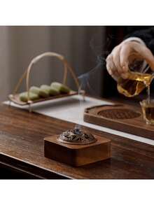 A Solid Color Walnut Incense Burner - Dragon And Phoenix Cover Walnut Zen Tea Ceremony Incense Burner Home Decoration Chinese Style Indoor Agarwood Spice Aromatherapy Hollow With Cover Incense Holder Bottom Gifts Birthday Graduation