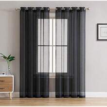 2 Cortinas de Gasa semitransparentes con Ojales para recámara y Sala de Estar (54 Pulgadas de Ancho x 84 Pulgadas de Largo, Gris Plateado) - Negro - Ver 13