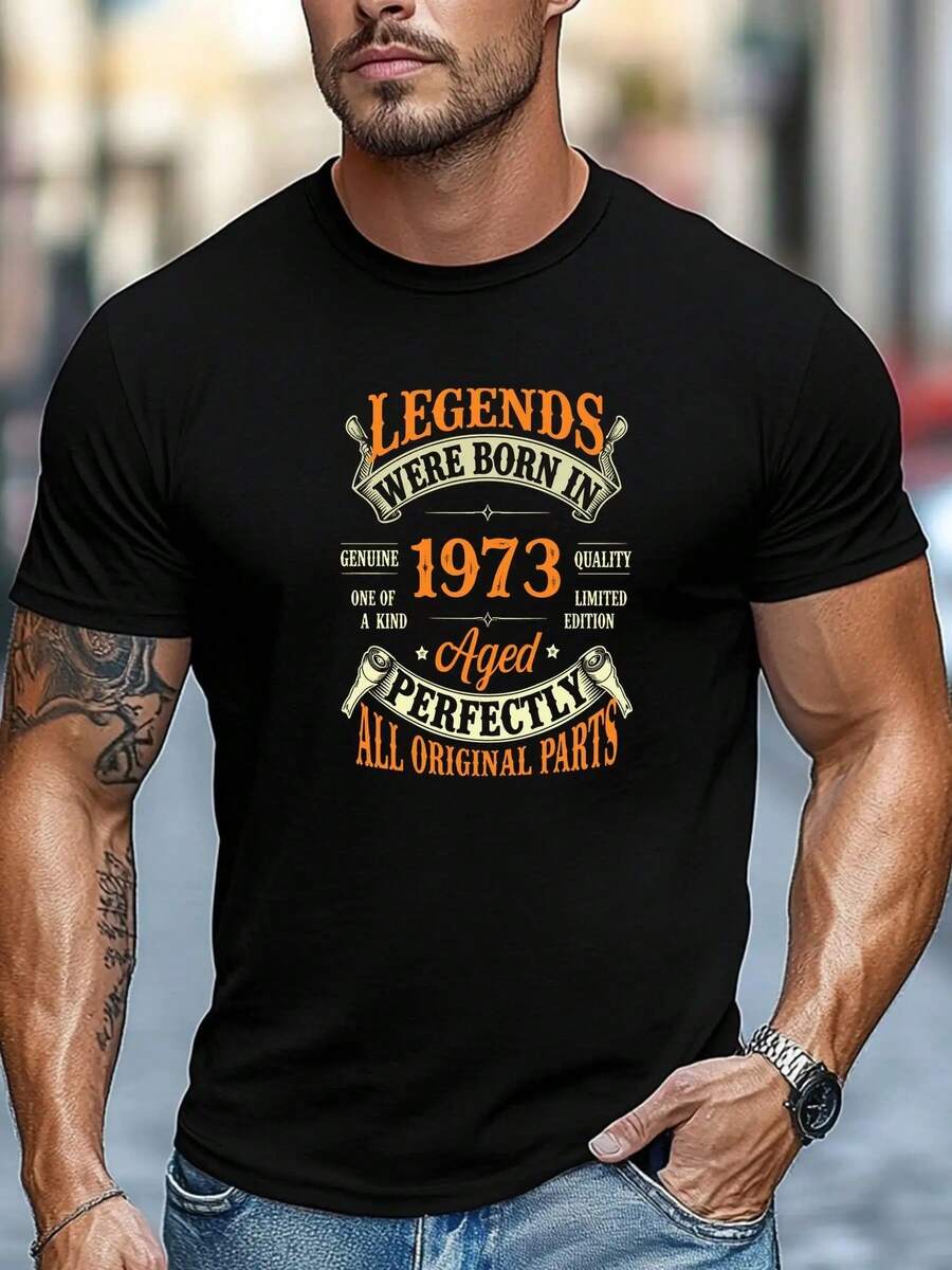 Camiseta gráfica para hombres LEGENDS WERE BORN IN 50.11meter - Cuello redondo casual, manga corta, camiseta de verano con diseño de coche vintage, negra, ligera y transpirable para atuendo casual HDXA - Negro - Ver 1