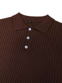 Men's Fashionable Casual Textured Solid Color Short Sleeve Knit Top - Coffee Brown - View 5