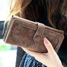 Popular bolso de mano de mujer de alta calidad de cuero PU esmerilado retro europeo y americano hebilla plegable multitarjeta  de moda larga YIQC - verde - Ver 1