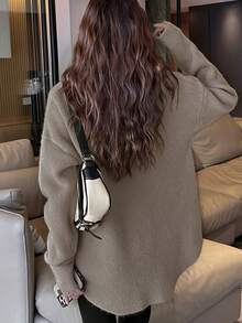 Alicedudu Suéter holgado de estilo minimalista de longitud midi para mujer, apto para otoño/invierno