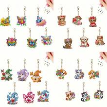 6 piezas Llaveros de arte de diamantes DIY, 4 diseños de patrones diferentes para elegir, decoración de strass asimétrica de doble cara, efecto exquisito, colgante de mochila, adorno colgante de coche, juego de manualidades de mosaico, regalo de Navidad, cumpleaños y decoración