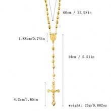 1pc Stainless Steel Religious Christian Necklace, Women's Virgin Mary & Jesus Cross Pendant Long Beaded Chain, Fashion Jewelry