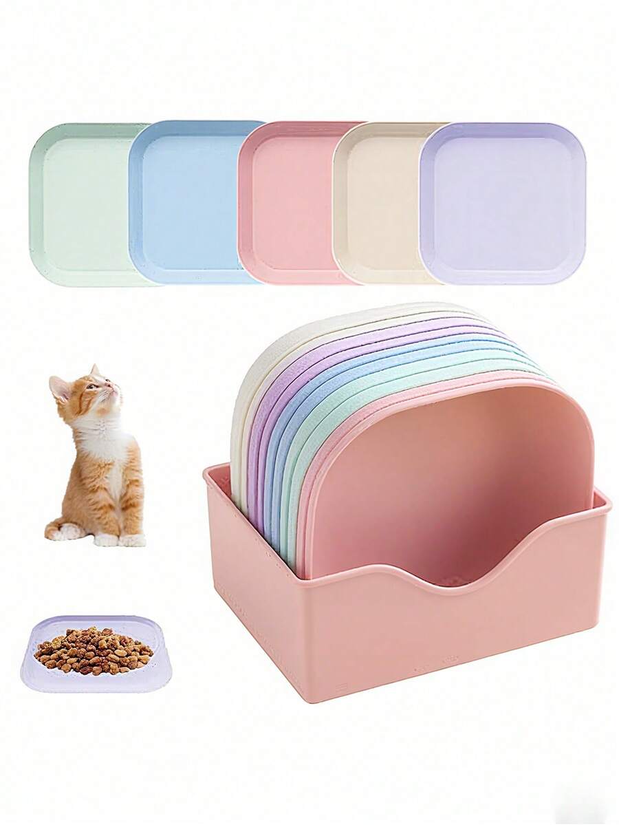 Bộ 10 bát ăn cho mèo, bát ăn cho mèo có chân đế, bát đựng thức ăn khô và ướt cho mèo, bộ bát ăn cho mèo nuôi nhiều mèo, màu sắc rực rỡ - Nhiều màu - Xem 1