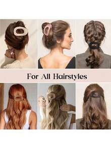 1pc Random Color Matte Oval Flat Clip, Minimalist Dull Finish Large Curved Arc Hair Clip, Duck Clip