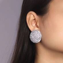 1 Pair Minimalist Rhinestone Round Design Earrings, Suitable For Women's Wedding, Party And Daily Wear