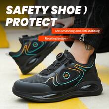 Steel Toe Work Shoes For Men - Slip-On Work Sneakers With Kevlar Midsole, Lightweight Cushioned TPU Sole, Anti-Slip & Puncture Resistant, Lazy Button Design For All-Season Wear - Màu xanh đậm - Xem 2