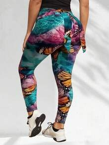 Plus Women Casual Print Fitness Yoga Leggings - Multicolor - View 3