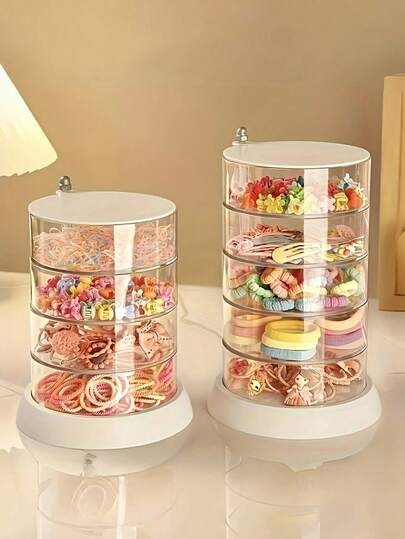 1 hộp đựng nhiều lớp đựng phụ kiện tóc, có kẹp tóc xoay, kẹp băng đô, dây buộc tóc và dây buộc tóc cho trẻ em, hộp đựng trong suốt đựng băng đô xoay, hộp đựng trang sức đựng dây chun