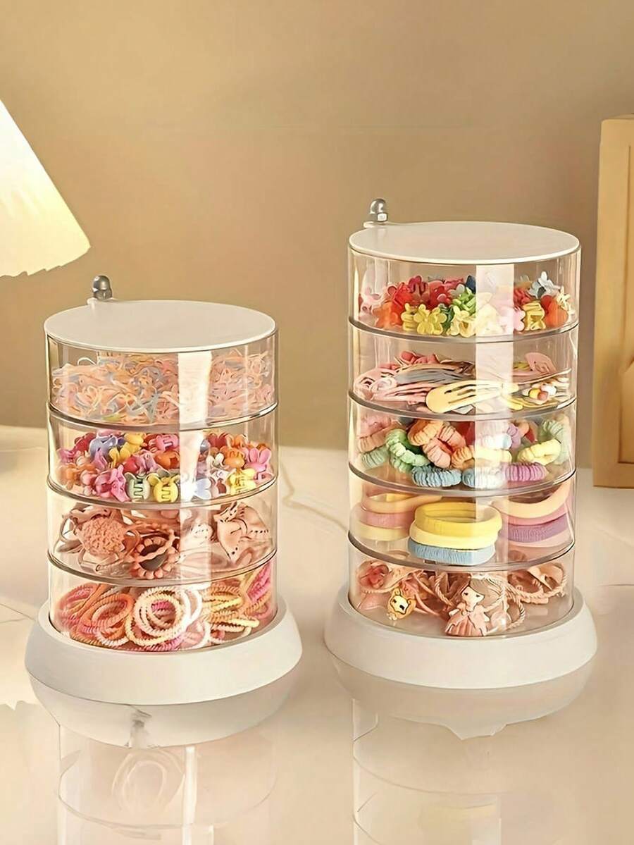 1pc Multi-Layer Storage Box For Hair Accessories, Rotating Hairpin For Headbands, Children's Hair Rope And Hair Band Transparent Storage Box