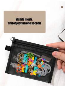 Bolsa de maquillaje de malla con patrón de letras de vida de crucero con árboles de coco, conchas, ballenas, estrellas de mar, bolsa de almacenamiento de cojín de aire rojo, bolsa de almacenamiento portátil, bolsa de maquillaje, bolsa de cuidado de la piel, artículos esenciales de viaje, suministros de dormitorio, regalos de novia de boda, regalos para madres, regalos de cumpleaños, regalos adecuados para miembros de la tripulación, regalos para amigos y maestros, organizador de maquillaje de vacaciones de vacaciones, bolsa de viaje para mujeres