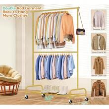 Heavy Duty Clothing Racks Hanging Clothes Rack, 43 Wide Rolling Garment Rack Metal Clothing Hanger Rack With Wheels Wardrobe Rack Coats, Shirts, Dress, Black - 金色+雙桿 - 查看 4
