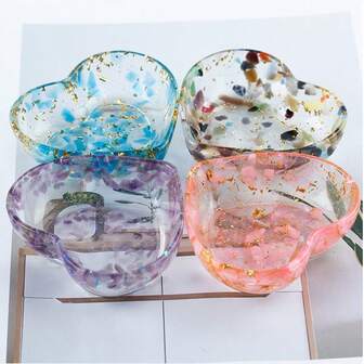 1pc Heart Bowl, Handmade Hone Decor Crafts, Natural Crystal Reiki Energy Stone Ornaments, Souvenir DIY Resin Gift, Christmas Decor, Home Decor, Party Decor, Thanksgiving Gift